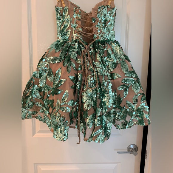 NWOT BRONX AND BANCO Chloe Teal Strapless Sequin Mini Dress, wedding guest dress - Picture 15 of 17